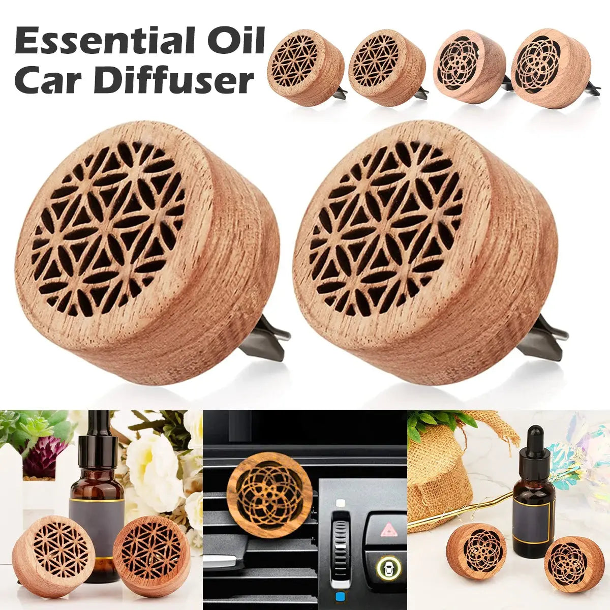 8/2 Pcs Car Essential Oil Diffuser Vintage Natural Wood With Clip Car Aromatherapy Diffuser Air Freshener Car Interior Trim BrothersCarCare
