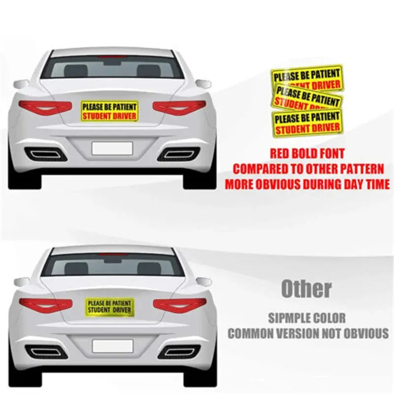 3 Car Bumper Stickers Decal Student Driver Magnet Car Logo Please Be Patient Fit BMW Audi Porsche Toyota  Mercedes Honda Styling BrothersCarCare