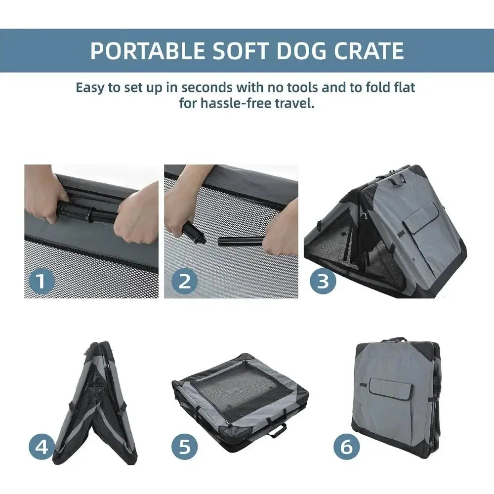 30 Inch Collapsible Dog 4-Door Foldable Soft  Kennel with Chew Proof Mesh Windows BrothersCarCare
