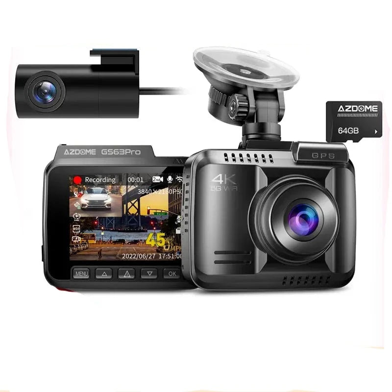 AZDOME GS63Pro 4K UHD Dash Cam 1080P Rear Camera 24H Parking Monitor Built-in GPS 5.8GHz WIFI Voice Guidance Night Vision BrothersCarCare