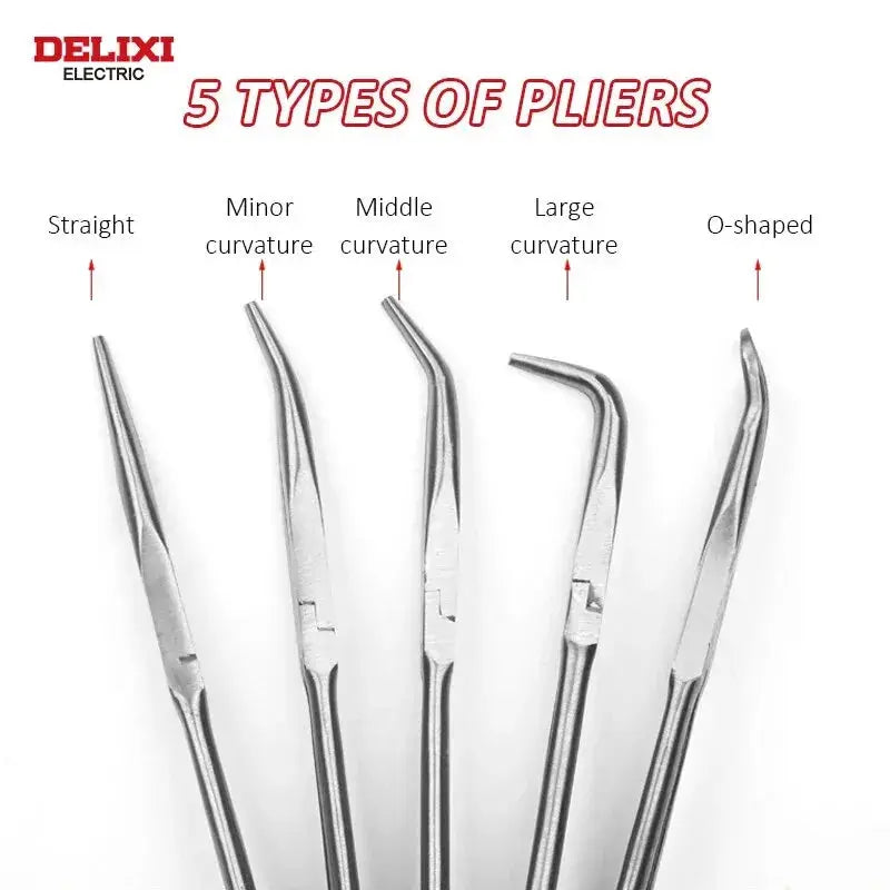 DELIXI ELECTRIC Long Needle-nose Pliers Multi-functional Long Nose Pliers 45°90° Elbow Pliers Extra Long Clamping Pliers BrothersCarCare