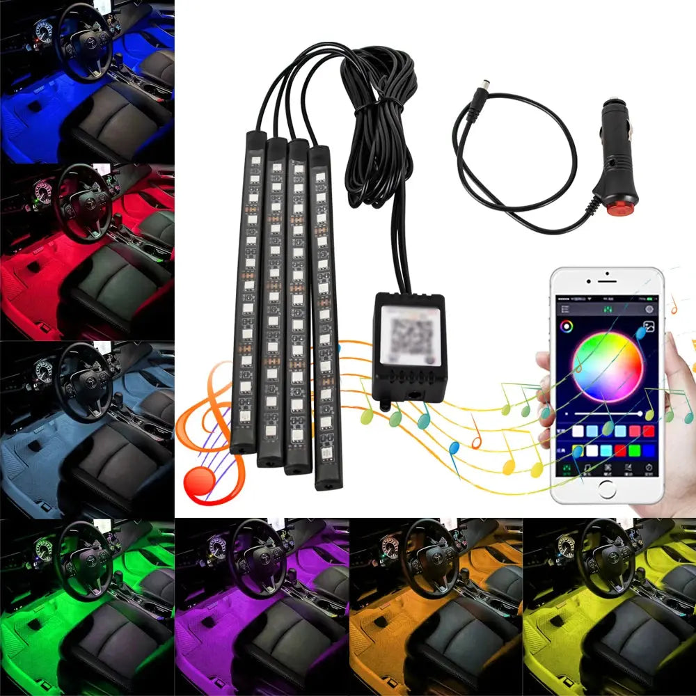 Neon 48 72 LED Car Interior Ambient Foot Light with USB Wireless Remote Music App Control Auto RGB Atmosphere Decorative Lamps BrothersCarCare