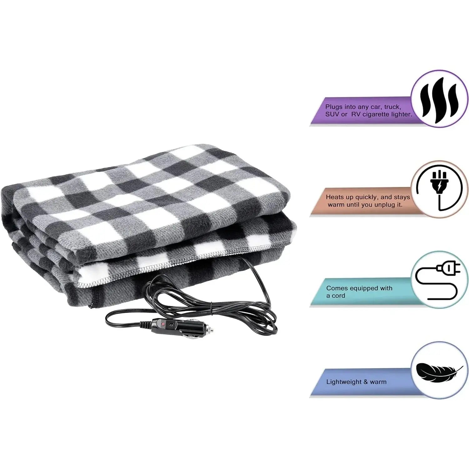 Premium Cozy Car Heating Blanket 12V Heated Fleece Travel Throw with Safety Timer Constant Temperature Heating Blanket BrothersCarCare
